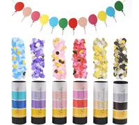 YSJCHEBS Confezione da 6 Piccoli Fuochi D'Artificio Manuali, 1 Bandiera Colorata per Palloncini, Cannone Coriandoli, Bomba Coriandoli, Cannone Coriandoli Multiuso, Cannone Coriandoli Biodegradabile