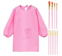 YSJCHEBS Grembiule per Bambini 1 Pezzo E Pennelli da 10 Pezzi, Grembiule A Maniche Lunghe, Strumenti per Dipingere, Grembiule per Dipingere, Grazioso Grembiule per Bambini, Grembiule per L'Asilo