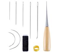 YSJCHEBS Kit da Cucito A Mano Piccolo in Pelle da 10 Pezzi con Filo Nero, Set di Aghi per Punch, Ago per Tappezzeria, Ago da Cucito per Tessuti Spessi, Ago Circolare per Cucito