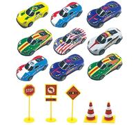 YSJCHEBS Modelli da Corsa da 9 Pezzi E Modelli da Blocco Stradale da 5 Pezzi, Mini Giocattoli da Corsa, Macchinine in Metallo, Giocattoli per Bambini, Giocattoli Creativi E Interessanti