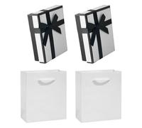 YSJCHEBS Scatole Regalo Classiche di Carta Con Fiocco e Bordo Nero - 2 Sacchetti e Scatole Per Gioielli Con Coperchio