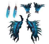YSJCHEBS Sciarpa di Piume da 1 Pezzo, Braccialetti di Piume da 2 Pezzi, Orecchini di Piume da 1 Paio, Costume di Halloween per Adulti, Costume da Trucco Indossabile, Costume da Ala di Corvo