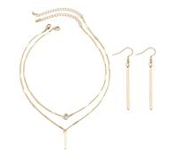 YSJCHEBS Set di 2 Collane A Barra con Goccia d'Acqua, 1 Paio di Orecchini A Barra, Collane Multistrato per Donne, Set di Gioielli, Accessori di Gioielli con Ciondolo, Collana Regolabile