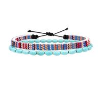 YSJCHEBS Set di Bracciali Boho in 2 Pezzi, Set di Bracciali, Braccialetto di Corda con Pietre, Braccialetto di Corda Surfista, Braccialetto Nautico, Collana Blu-Turchese