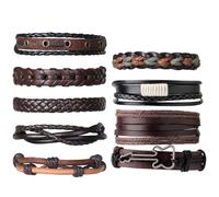 YSJCHEBS Set di Bracciali in Pelle da 9 Pezzi, Braccialetto in Pelle per Donna e Uomo, Braccialetto Intrecciato Regolabile, Set di Bracciali Marrone