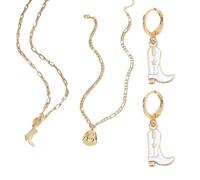 YSJCHEBS Set di Collane in Denim da 2 Pezzi, 1 Paio di Orecchini per Stivali, Collane A Strati per Donna, Set di Accessori in Denim, Gioielli Personalizzati per Stivali da Cowboy