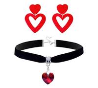YSJCHEBS Set di Gioielli: Orecchini A Cuore Rosso e Collana A Cuore Rosso E Nero - Acrilico, Pendenti, Da Donna