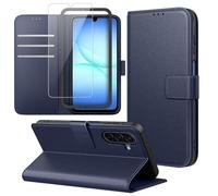 Ysjisy Cover Compatibile con Samsung Galaxy A17 4G/ 5G, con 1 Pezzo Vetro Temperato Pellicola Protettiva e 1 Pezzo Strumento di Installazione Semplice, Premium Pelle PU Libro Flip Custodia - Blu