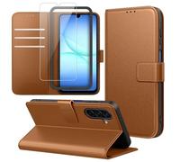 Ysjisy Cover Compatibile con Samsung Galaxy A17 4G/ 5G, con 1 Pezzo Vetro Temperato Pellicola Protettiva e 1 Pezzo Strumento di Installazione Semplice, Premium Pelle PU Libro Flip Custodia - Marrone