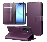 Ysjisy Cover Compatibile con Samsung Galaxy A17 4G/ 5G, con 1 Pezzo Vetro Temperato Pellicola Protettiva e 1 Pezzo Strumento di Installazione Semplice, Premium Pelle PU Libro Flip Custodia - Viola