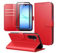 Ysjisy Cover Compatibile con Samsung Galaxy A17 4G/ 5G, con 1 Pezzo Vetro Temperato Pellicola Protettiva e 1 Pezzo Strumento di Installazione Semplice, Premium Pelle PU Libro Flip Custodia - Rosso