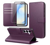 Ysjisy Cover Compatibile con Samsung Galaxy S25 Fe 5G, con 1 Pezzo Vetro Temperato Pellicola Protettiva e 1 Pezzo Strumento di Installazione Semplice, Premium Pelle PU Libro Flip Custodia - Viola