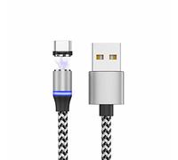 YSJJZRL Cavo di ricarica magnetico, (1 m), cavo USB di tipo C magnetico rotondo a 360°, con luce LED, cavo intrecciato in nylon resistente, compatibile con dispositivi di tipo C, argento