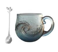 YSKMHQ Bicchiere ondulato in vetro di mare, 12 Oz in vetro soffiato a bocca con motivo onde del mare, per caffè, vino e bevande ghiacciate, fatto a mano, ispirato al mare