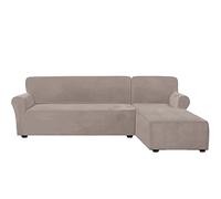YSLLIOM Copri Divani con Penisola Destra/Sinistra Fodere per Divano Angolare Copridivano Elasticizzato (Chaise Longue Destra+ 2 posti,Tortora)