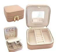 YSM Designs Portagioie da viaggio, portagioie da viaggio, piccolo portagioie da donna, custodia da viaggio per gioielli, scatola organizer per orecchini con specchio (beige)