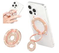 Ysnzaq Bifacciale Supporto ad Anello Magnetico Cellulare per MagSafe. Glitter Bling Sparkly progetto,360° Rotazione Porta Anello Metallico Soporte Ajustable per iPhone E Android-11D Pink