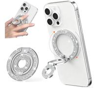 Ysnzaq Bifacciale Supporto ad Anello Magnetico Cellulare per MagSafe. Glitter Bling Sparkly progetto,360° Rotazione Porta Anello Metallico Soporte Ajustable per iPhone E Android-11D Sliver
