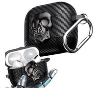 Ysnzaq Cover Compatibile con AirPods 4 2024 Custodia, Lucchetto Teschio Girevole in Metallo 3D Design Visibile a LED Frontale con Moschettone Case per Airpods 4 Generazione 2024.Sliver Skull