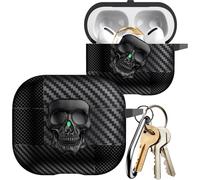 Ysnzaq Cover Compatibile con AirPods Pro 3 Custodia, Lucchetto Teschio Girevole in Metallo 3D Design Visibile a LED Frontale con Moschettone Case per AirPods Pro 3 Generazione 2025.Black Skull