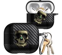 Ysnzaq Cover Compatibile con AirPods Pro 3 Custodia, Lucchetto Teschio Girevole in Metallo 3D Design Visibile a LED Frontale con Moschettone Case per AirPods Pro 3 Generazione 2025.Green Skull