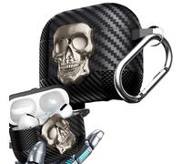 Ysnzaq Cover Compatibile con Samsung Galaxy Buds 3 / Buds 3 Pro Custodia, Lucchetto Teschio Girevole in Metallo 3D Design Visibile a LED Frontale con Moschettone Case per Samsung Buds 3.Gold Skull