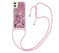 Ysnzaq Custodia con Collana per Samsung Galaxy A06, Liquid Quicksand Brillantini Bling Silicone Trasparente Donna Cover con Regolabile Cordino Antiurto Custodia per Samsung Galaxy A06. YGL Rose Gold