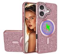 Ysnzaq Glitter Diamond Custodia per iPhone 16 Compatibile con MagSafe, Bling Sparkly Glitter Ultrasottile TPU Antiurto Girls Case Cover per iPhone 16 / Apple 16.KL Rose Gold