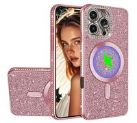Ysnzaq Glitter Diamond Custodia per iPhone 16 Pro Max Compatibile con MagSafe, Bling Sparkly Glitter Ultrasottile TPU Antiurto Girls Case Cover per iPhone 16 Pro Max/Apple 16 Pro Max.KL Rose Gold