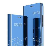 Ysnzaq Specchio Design Case per Samsung Galaxy A34 5G 6.6", Bookstyle Clear View Makeup Standing Cover Antiurto Custodia per Samsung Galaxy A34 5G. Mirror Blue