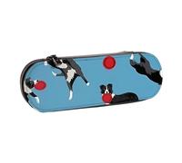 YsoLda Astuccio per matite, Astuccio per penne Astuccio portatile Astuccio in pelle per ufficio scolastico, Border Collie Disc Dog Agility Dog Border Collie Bordo bianco e nero blu
