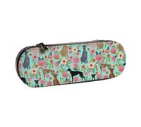 YsoLda Astuccio per matite, Astuccio per penne Astuccio portatile Astuccio in pelle per ufficio scolastico, Levrieri Fiori carini menta Vintage Les Fleurs Cani carini