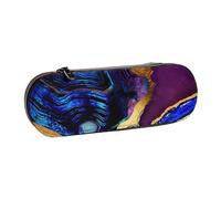 YsoLda Astuccio per matite, astuccio per penne Astuccio portatile in pelle per ufficio scolastico, agata viola astratta, blu, oro