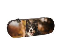 YsoLda Astuccio per matite, astuccio per penne Astuccio portatile in pelle per ufficio scolastico, Border Collie Bokeh Autumn Black Border Collie