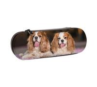 YsoLda Astuccio per matite, astuccio per penne Astuccio portatile in pelle per ufficio scolastico, cani marroni bianchi Cavalier King Charles Spaniel