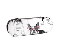 YsoLda Astuccio per matite, astuccio per penne Astuccio portatile in pelle per ufficio scolastico, Frenchie nero Cartoon Bulldog francese Occhiali rosa Cane bianco