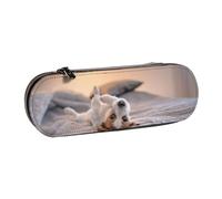 YsoLda Astuccio per matite, astuccio per penne Astuccio portatile in pelle per ufficio scolastico, simpatico cagnolino Jack Russell Terrier