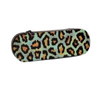 YsoLda Astuccio per matite, astuccio per penne Astuccio portatile in pelle per ufficio scolastico, stampa animalier chic leopardo verde acqua