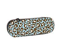 YsoLda Astuccio per matite, astuccio per penne Astuccio portatile in pelle per ufficio scolastico, stampa animalier maculata leopardata blu e marrone