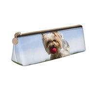 YsoLda Astuccio per matite, astuccio per penne triangolari con motivo animale Yorkshire Terrier Astuccio portatile in pelle per ufficio scolastico