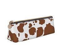 YsoLda Astuccio per matite, modello di stampa mucca marrone Astuccio per penne a triangolo animale Astuccio per matite portatile Astuccio in pelle per ufficio scolastico