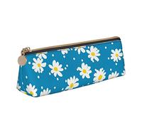 YsoLda Astuccio per matite, simpatico fiore margherita floreale Astuccio per penne a triangolo blu Astuccio portatile in pelle per ufficio scolastico