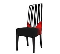 YsoLda Coprisedia, Coprisedia da pranzo Coprisedile Coprisedile Elasticizzato per cucina, hotel, sala da pranzo Eleganti strisce bianche e nere e fiocco rosso