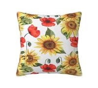 YsoLda Federa per cuscino, federa decorativa per cuscino morbido 40x40 cm per divano camera da letto, girasoli e papaveri