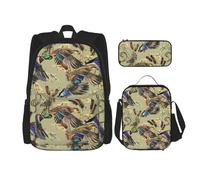 YsoLda Set zaino, borsa per la scuola, zaino, set da 3 pezzi, con borsa per il pranzo, astuccio,Anatra dell'acquerello