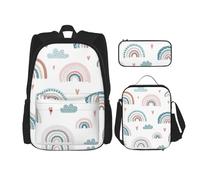 YsoLda Set zaino, borsa per la scuola, zaino, set da 3 pezzi, con borsa per il pranzo, astuccio,Arcobaleno adorabile