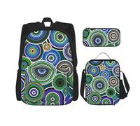 YsoLda Set zaino, borsa per la scuola, zaino, set da 3 pezzi, con borsa per il pranzo, astuccio,Arte aborigena