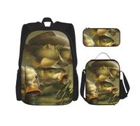 YsoLda Set zaino, borsa per la scuola, zaino, set da 3 pezzi, con borsa per il pranzo, astuccio,Arte della pesca alla carpa