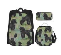YsoLda Set zaino, borsa per la scuola, zaino, set da 3 pezzi, con borsa per il pranzo, astuccio,Barboncino Nero Sui Pastelli
