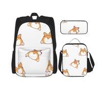 YsoLda Set zaino, borsa per la scuola, zaino, set da 3 pezzi, con borsa per il pranzo, astuccio,Bel culo di Corgi